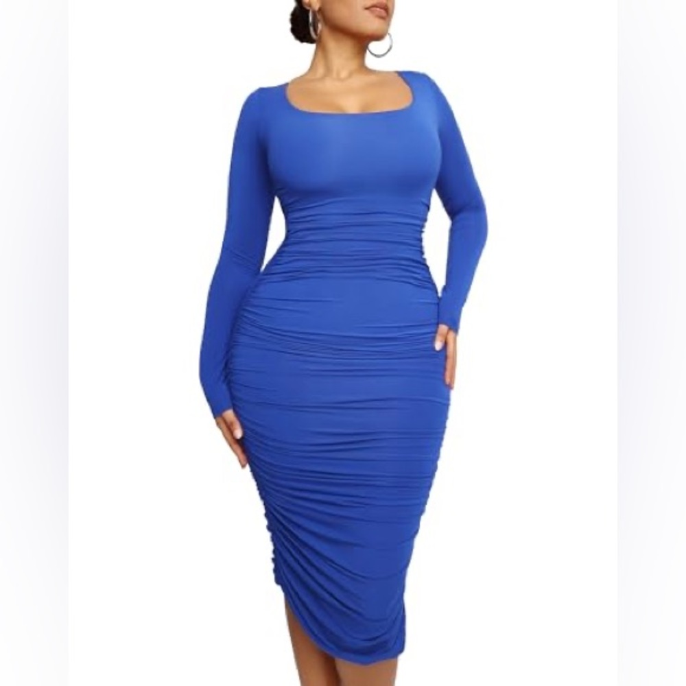 SHAPELLX Shapewear Dress for Women Ruched Bodycon Shaper Dress Long Sleeve Slip